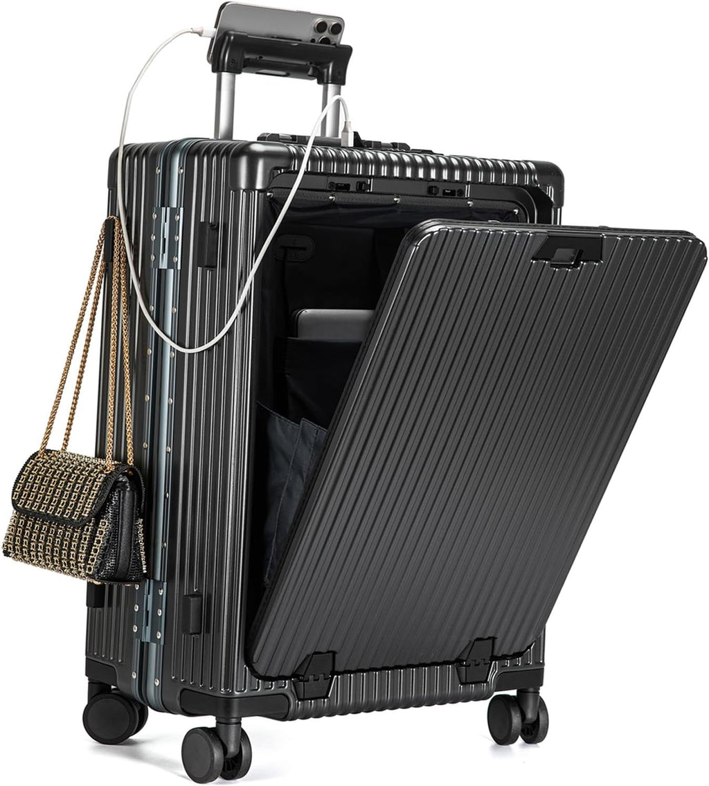 20.8"X15"X8.7 Airline Approved Built-In TSA lock Carry on Suitcase, with Cup Holder, USB Port, Phone Holder