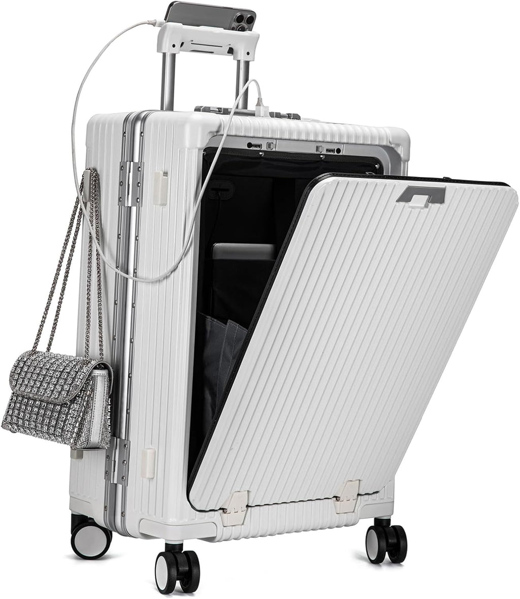 20.8"X15"X8.7 Airline Approved Built-In TSA lock Carry on Suitcase, with Cup Holder, USB Port, Phone Holder