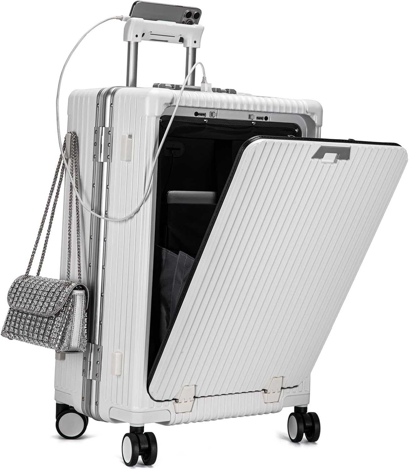 20.8"X15"X8.7 Airline Approved Built-In TSA lock Carry on Suitcase, with Cup Holder, USB Port, Phone Holder