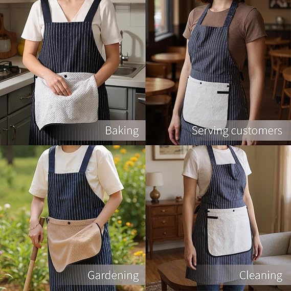 🔥 Apron with Pockets for Women and Men Cross Back Design with Towel