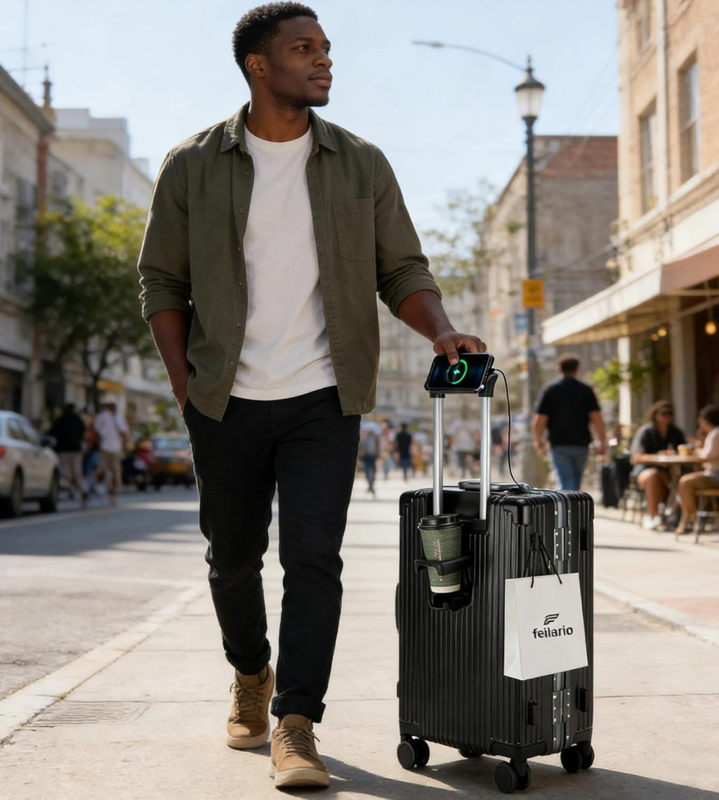 20.8"X15"X8.7 Airline Approved Built-In TSA lock Carry on Suitcase, with Cup Holder, USB Port, Phone Holder