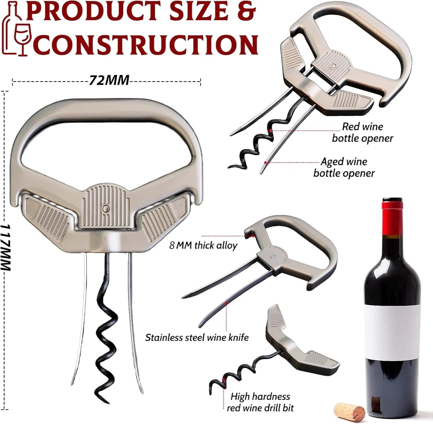 Ah So Wine Opener for Vintage Bottles, Old Wine Corkscrew with Portable Leather